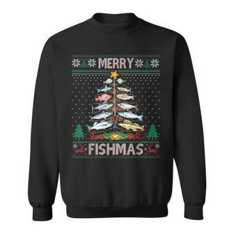 Merry Fishmas Ugly Sweater Fish Fishing Rod Christmas Tree Sweatshirt | Mazezy AU