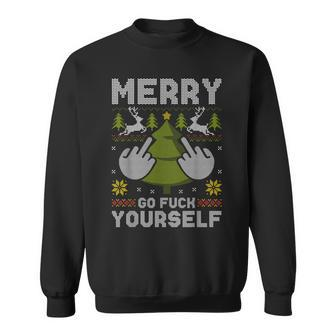 Merry Go F Yourself Middle Finger Ugly Christmas Sweater Sweatshirt - Monsterry CA