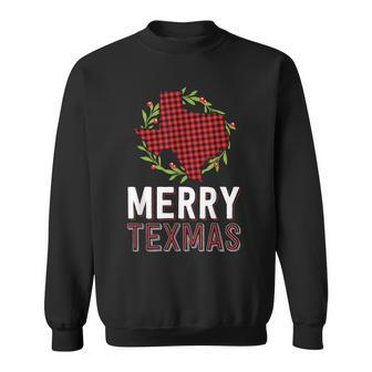 Merry Texmas Texas Yall Red Buffalo Plaid Family Christmas Sweatshirt - Thegiftio UK