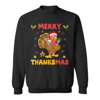 Merry Thanksmas Turkey Santa Christmas Thanksgiving Sweatshirt - Thegiftio UK