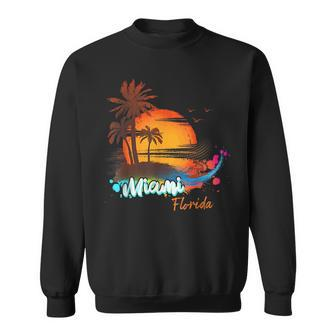 Miami Florida Beach Summer Vacation Palm Trees Sunset Men Florida Gifts & Merchandise Funny Gifts Sweatshirt | Mazezy