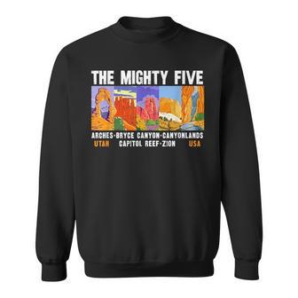 Mighty Five Utah National Parks Distressed Vintage Sweatshirt - Seseable