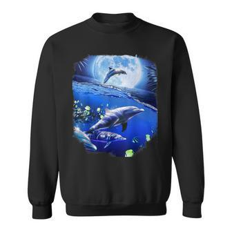 Moon Dolphin Space Dolphins Sweatshirt - Seseable