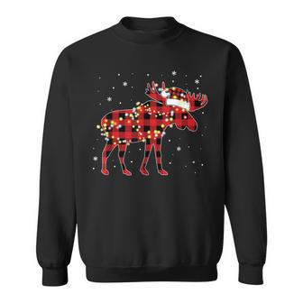 Moose Christmas Red Plaid Buffalo Pajama Matching Sweatshirt - Seseable