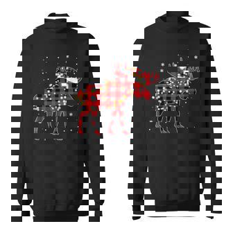 Moose Christmas Red Plaid Buffalo Pajama Matching Sweatshirt | Seseable UK