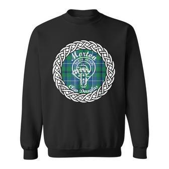 Morton Surname Last Name Scottish Clan Tartan Badge Crest Funny Last Name Designs Funny Gifts Sweatshirt | Mazezy