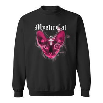 Mystic Kitty Red Smoke Scary Creepy Sweatshirt | Mazezy