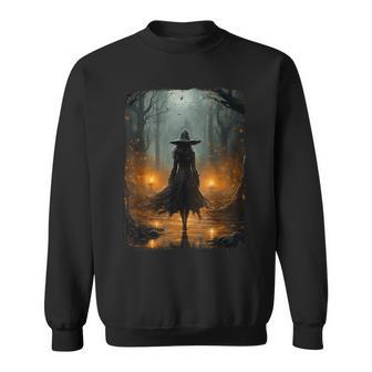 Mystical Witch Walking The Forest Halloween Gothic Painting Sweatshirt - Seseable