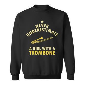 Never Underestimate A Girl With A Trombone Trombonist Youth Sweatshirt | Mazezy