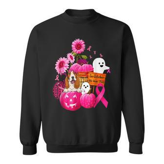 In October We Wear Pink Basset Hound Breast Cancer Halloween Breast Cancer Halloween Sweatshirt | Mazezy