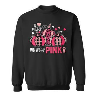 In October We Wear Pink Cute Pumpkin Breast Cancer Halloween Sweatshirt | Mazezy