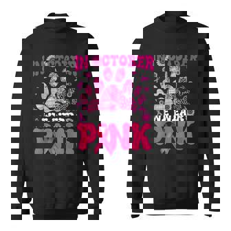 In October We Wear Pink Dog Cat Paw Breast Cancer Awareness Sweatshirt - Seseable