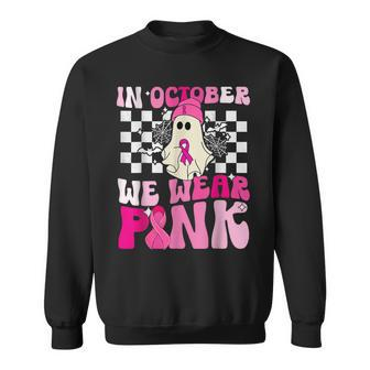 October We Wear Pink Ghost Halloween Breast Cancer Sweatshirt | Seseable CA