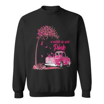 In October We Wear Pink Ribbon Leopard Truck Breast Cancer Sweatshirt - Seseable
