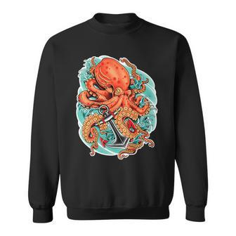 Octopus And Anchor Nautical Tattoo Sweatshirt | Mazezy