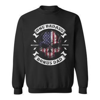 One Badass Bonus Dad Birthday Party Funny Skull Fathers Day Sweatshirt - Seseable