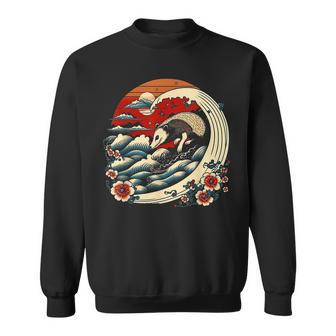 Opossum Japanese Wave Funny Vintage Possum Lover Sweatshirt - Seseable