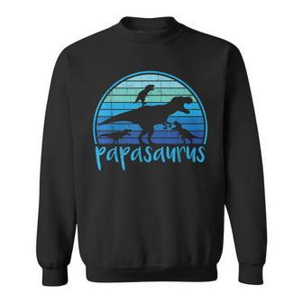 Papasaurus 3 Kids Vintage Retro Sunset Funny Gift For Dad Funny Gifts For Dad Sweatshirt | Mazezy