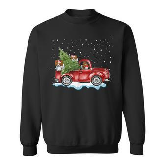 Papillon Dogs Ride Red Truck Christmas Xmas Sweatshirt | Mazezy