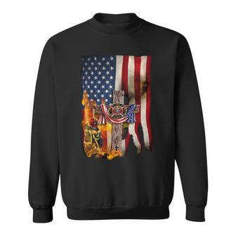 Patriot Day September 11 Firefighter God Bless Usa - Black Mug Sweatshirt - Monsterry