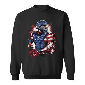 Patriotic Baseball Catcher Vintage American Flag 4Th Of July Sweatshirt | Mazezy CA
