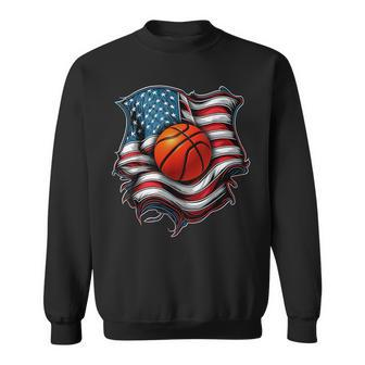 Patriotic Basketball 4Th Of July Men Usa American Flag Boys Sweatshirt | Mazezy