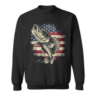 Patriotic Fishing 4Th Of July Men American Flag Bass Fishing Sweatshirt | Mazezy