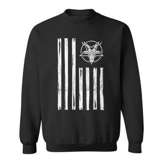 Patriotic Satan American Flag Occult Pentagram Baphomet 666 3 Sweatshirt - Monsterry AU