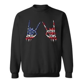Patriotic Usa Flag Skeleton Rock On Devil Horns 4Th Of July Patriotic Funny Gifts Sweatshirt | Mazezy