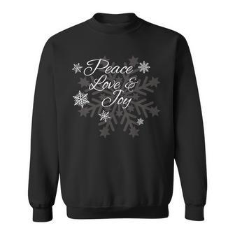 Peace Love & Joy Holiday Season Snowflake Themed X-Mas Sweatshirt | Mazezy