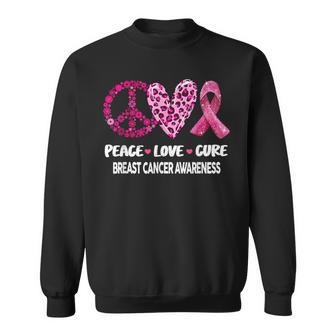 Peace Love Cure Pink Ribbon Breast Cancer Awareness Sweatshirt - Seseable