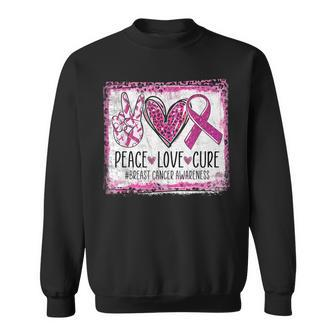 Peace Love Cure Pink Ribbon Cancer Breast Cancer Awareness Sweatshirt - Monsterry