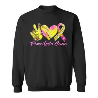 Peace Love Cure Pink Ribbon Softball Breast Cancer Awareness Sweatshirt - Monsterry AU