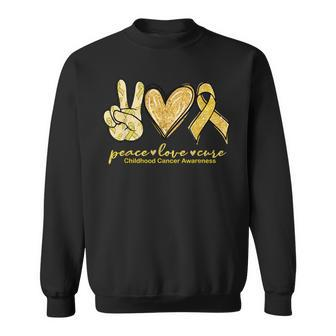 Peace Love Cure Yellow Ribbon Childhood Cancer Awareness Sweatshirt - Monsterry AU