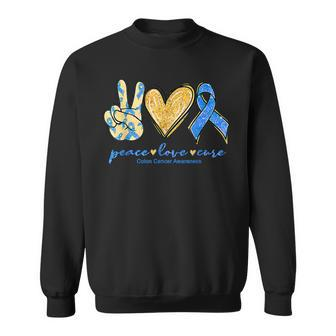 Peace Love Cures Ribbon Colon Cancer Awareness Supporter Sweatshirt - Seseable