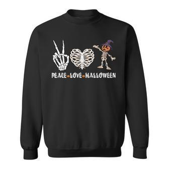 Peace Love Halloween Scary Pumpkin Happy Halloween Skeleton Sweatshirt - Seseable