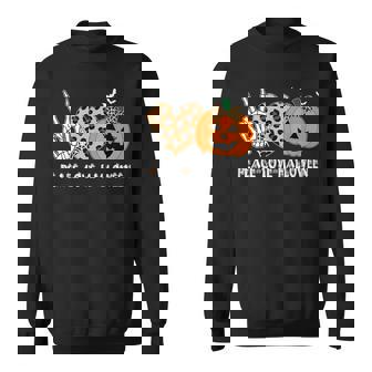 Peace Love Halloween Scary Pumpkin Leopard Skeleton Sweatshirt - Monsterry