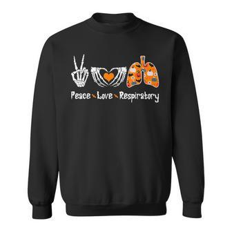 Peace Love Respiratory Therapist Skeleton Halloween Sweatshirt - Monsterry CA
