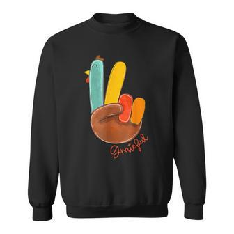Peace Love Turkey Grateful Turkey Hand Sign Thanksgiving Sweatshirt - Monsterry DE