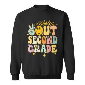 Peace Out 2Nd Grade Graduation Last Day Of School Groovy Sweatshirt | Mazezy
