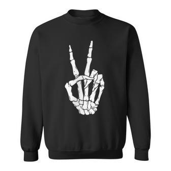 Peace Sign Skeleton Hand Funny Bones Sweatshirt | Mazezy