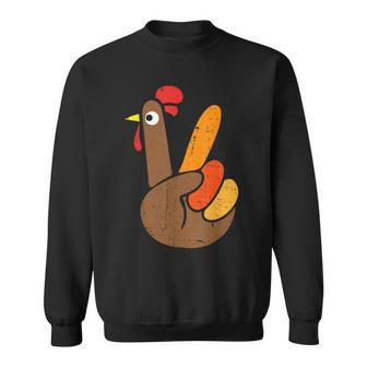 Peace Sign Turkey Hand Thanksgiving Sweatshirt | Mazezy