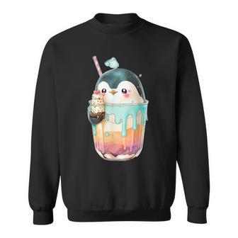 Penguin Cute Boba Tea Milk Kawaii Penguin Animal Lover Sweatshirt | Mazezy