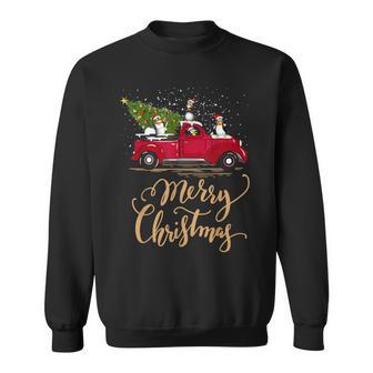 Penguin Driving Christmas Tree Red Truck Penguin Christmas Sweatshirt | Mazezy