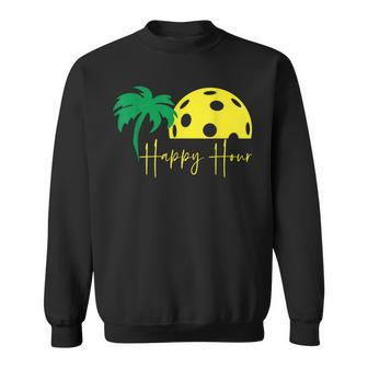 Pickleball Lover Happy Hour Huge Sunset Palm Tree Sweatshirt - Monsterry UK