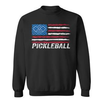 Pickleball Lover Pickle Ball Patriotic Us Flag Pickleball Sweatshirt - Seseable
