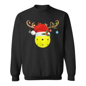 Pickleball Xmas Reindeer Santa Hat Pickleball Christmas Sweatshirt - Thegiftio UK