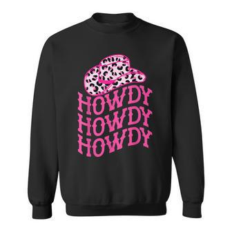 Pink Leopard Print Cowboy Hat Howdy Western Country Cowgirl Sweatshirt | Mazezy