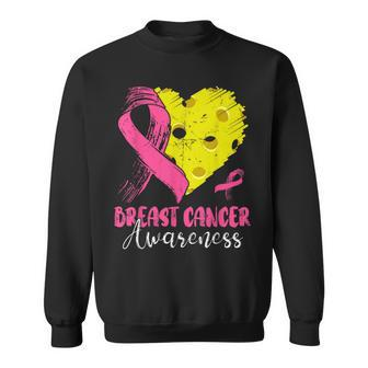 Pink Ribbon & Pickleball Ball Heart Breast Cancer Warrior Sweatshirt | Mazezy