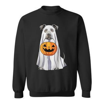 Pitbull Dog Trick Or Treat Dressed As Ghost Halloween Sweatshirt - Monsterry AU